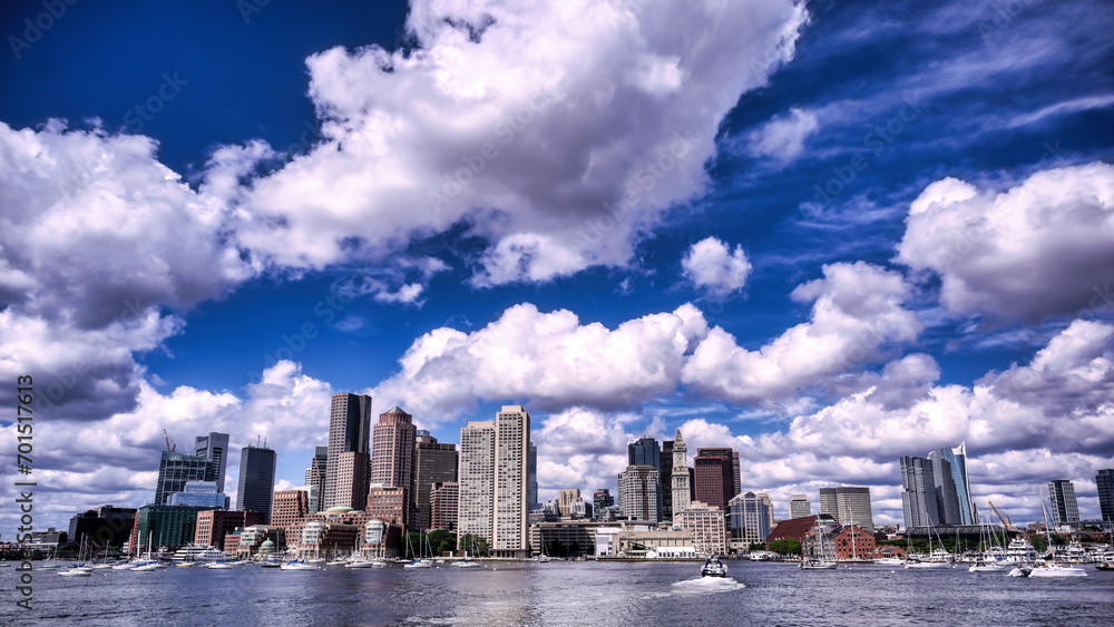 The Boston, Massachusetts skyline from Boston Harbor.