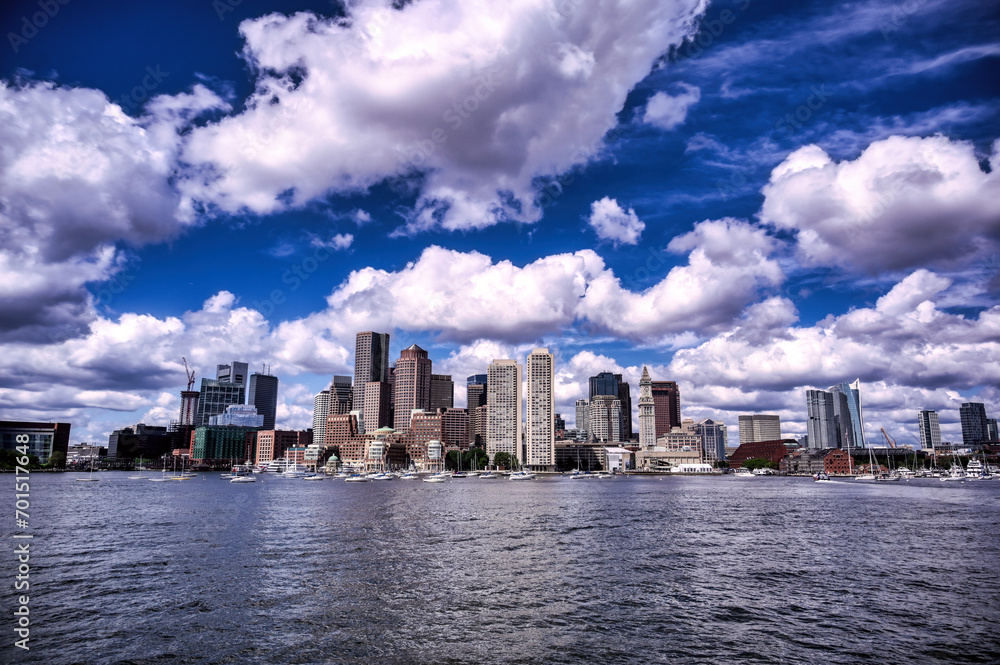 The Boston, Massachusetts skyline from Boston Harbor.