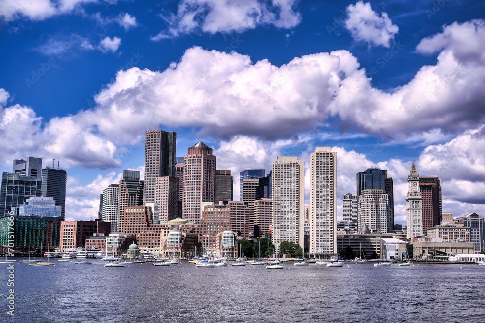 The Boston, Massachusetts skyline from Boston Harbor.