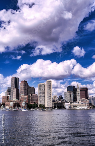 The Boston  Massachusetts skyline from Boston Harbor.