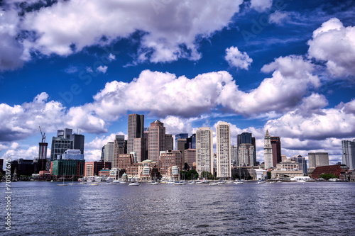 The Boston  Massachusetts skyline from Boston Harbor.