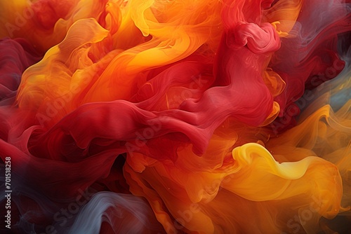 A backdrop veiled in swirling smoke, illuminated by vibrant bursts of flames in shades of crimson and gold, creating a mesmerizing fiery scene.