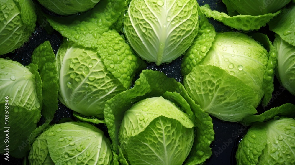 Fototapeta premium a group of green lettuce heads with drops of water on the leafy green leafy lettuce.