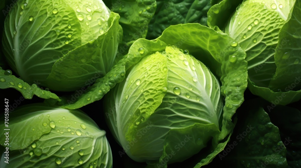 Fototapeta premium a close up of a bunch of green lettuce with drops of water on the leaves and leaves of the lettuce.