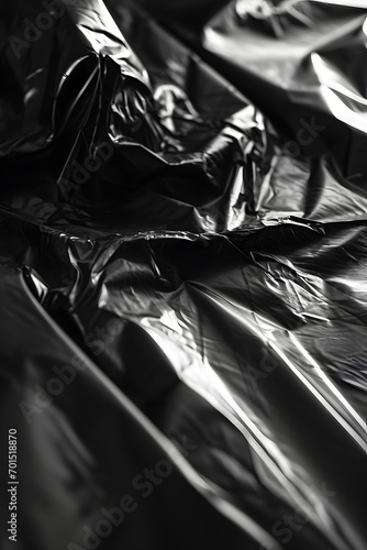 Transparent plastic wrap on the black background Clean blank texture overlay effect template