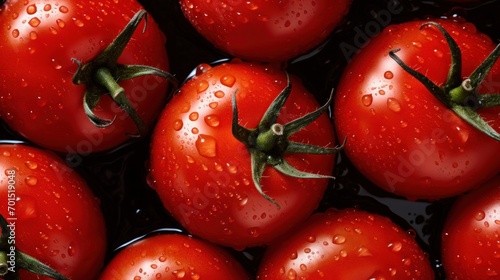  a close up of a bunch of tomatoes with drops of water on the top and bottom of the tomatoes on the bottom.