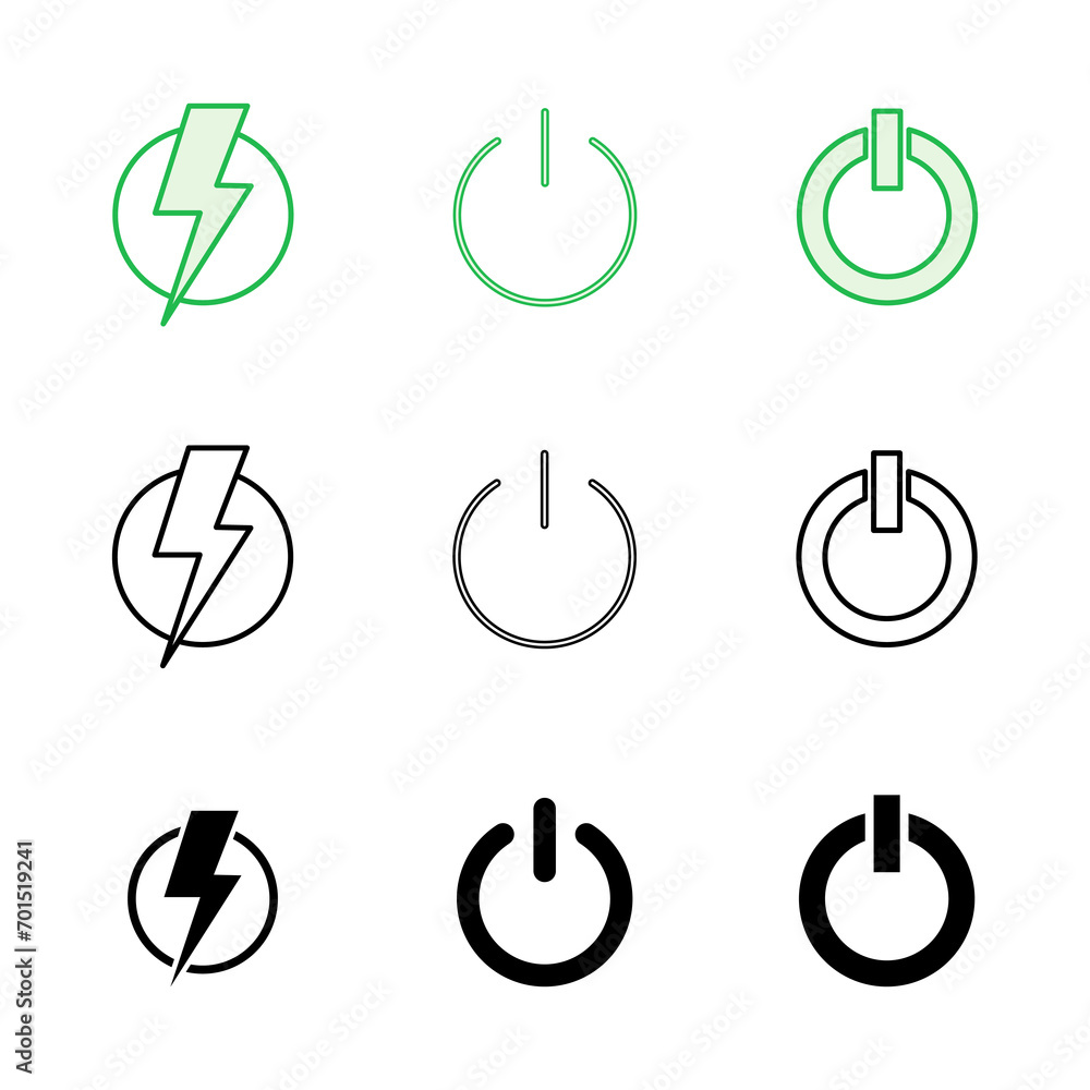 Power icon set. Power Switch Icon. Electric power Power icon set. Power Switch Icon. Electric power