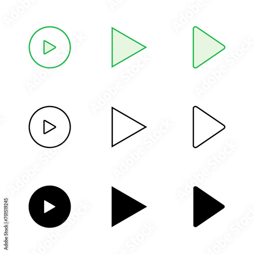 Play Icon set. Play button vector icon