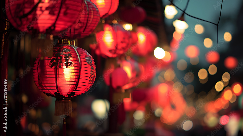 banner with place for text for chinese new year or lantern festival, glowing chinese lanterns close up on bokeh background banner with place for text for chinese new year or lantern festival, glowing chinese lanterns close up on bokeh background