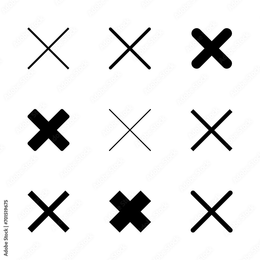 Close icon set. Delete icon vector. cross sign Close icon set. Delete icon vector. cross sign