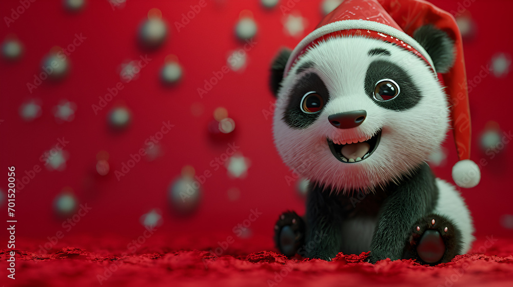 cute panda wearing christmas cap on red background banner for chinese new year with space for text cute panda wearing christmas cap on red background banner for chinese new year with space for text