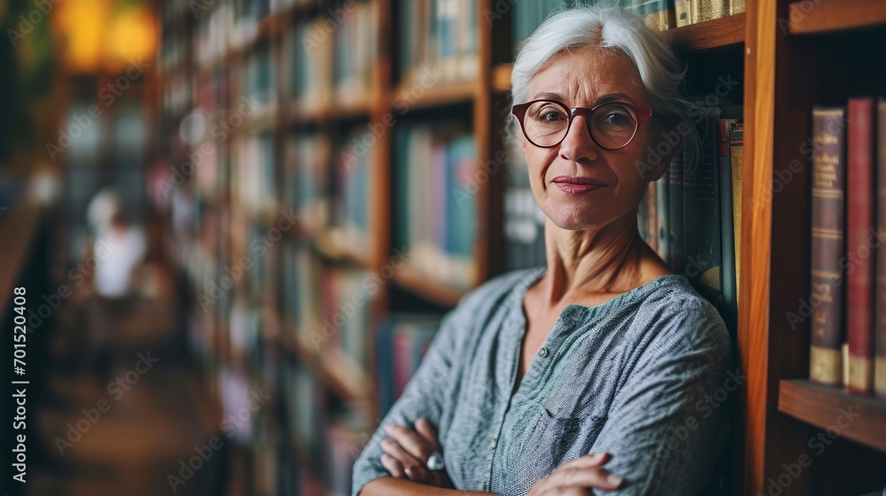 Portrait of professor in college library Portrait of professor in college library