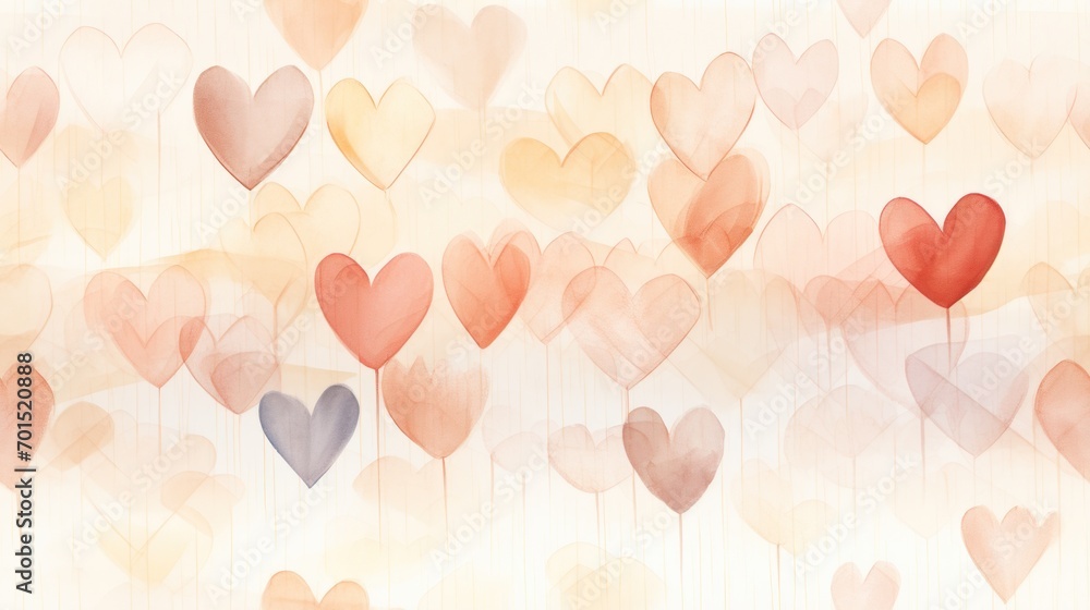  a bunch of hearts hanging from strings in the shape of a heart on a string with watercolor paint on a white background.