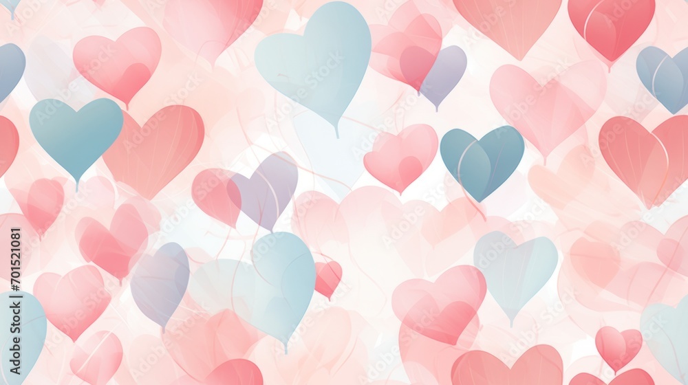  a bunch of heart shaped balloons floating in the air with pink, blue, and red colors on a white background. - obrazy, fototapety, plakaty 