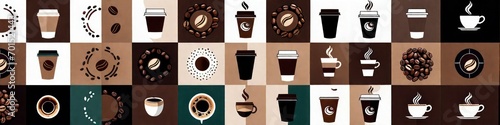 Abstract drawn minimalistic banner on coffee theme in mosaic style and coffee colors , background for design