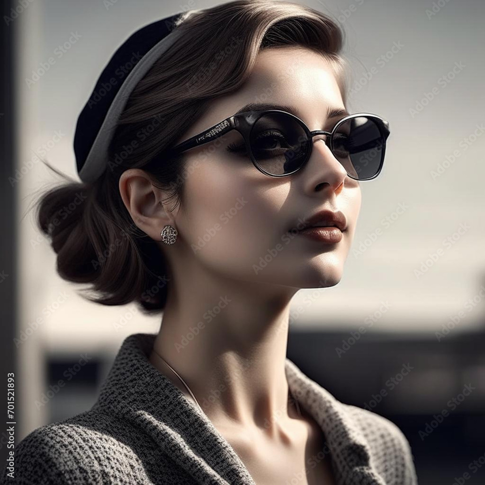 The expressive, clearly defined face of a young girl, dark hair, mysterious look, business suit. The expressive, clearly defined face of a young girl, dark hair, mysterious look, business suit.