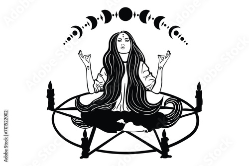 Witch On Pentagram, Witch, Pentagram, Gothic, Pagan, Witch Vibes, Witch, Halloween, Witchy Woman, witchcraft, intricate, witch symbol
