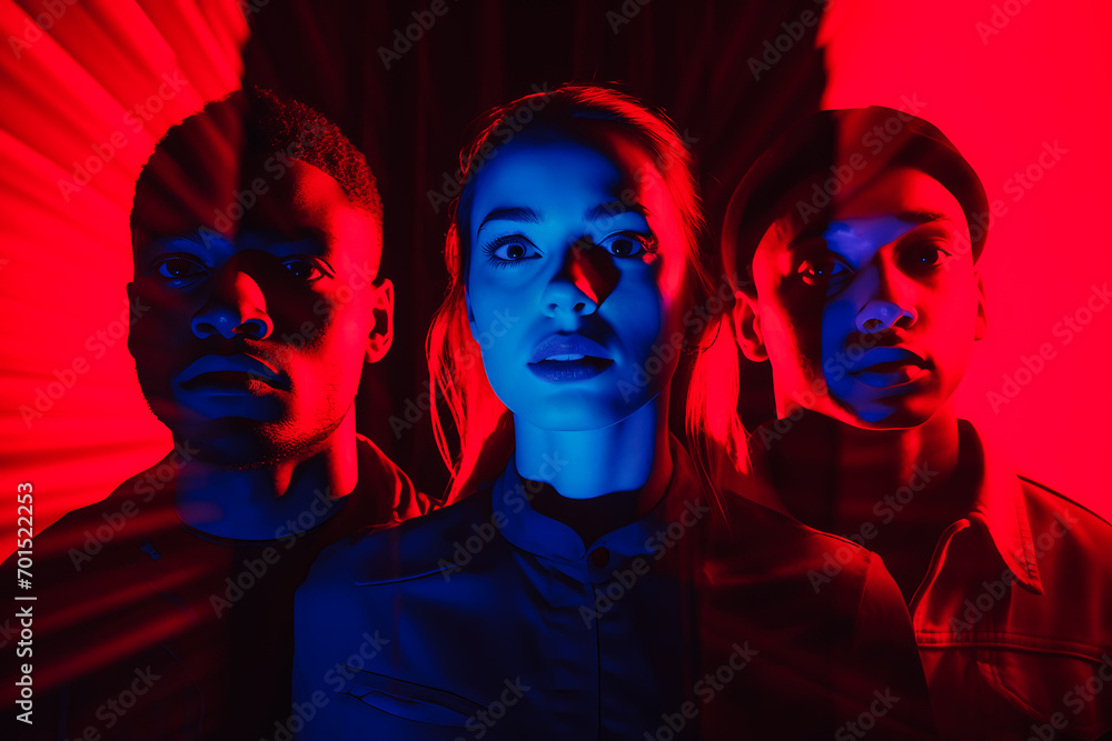 Portrait de femme en boite de nuit avec effet de lumière rouge Portrait de femme en boite de nuit avec effet de lumière rouge