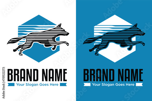simple modern Dog, doggy, jumping dog illustration vector logo design