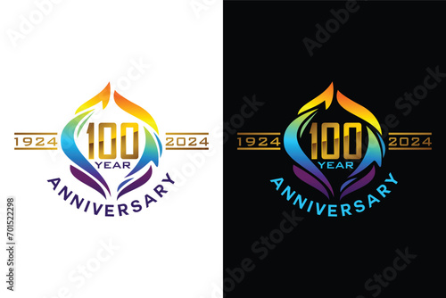 100 Anniversary gold numbers badge vector logo design photo