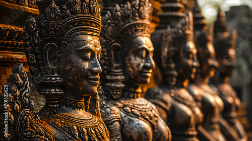 Statues sur un temple au Cambodge photo