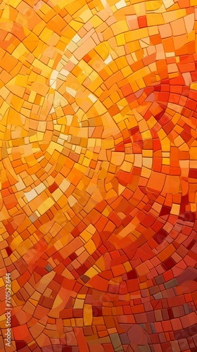 A mesmerizing 3D mosaic of vibrant hues and intricate patterns  reformatted to a 916 aspect ratio against a sun-kissed orange background.