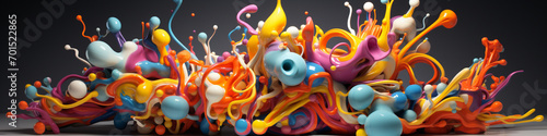An abstract 3D sculpture created from floating colorful shapes.