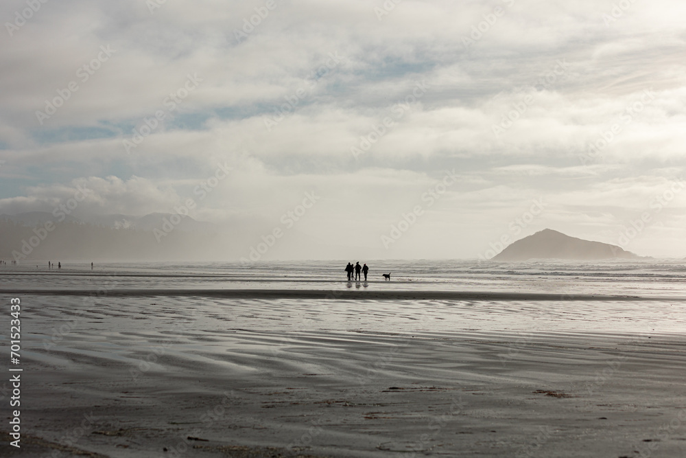 people walking on beach in tofino, bc people walking on beach in tofino, bc
