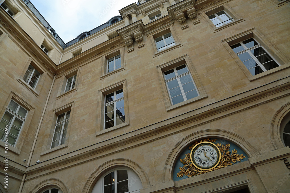 Courtyard with the clock - Historic Hotel de la Marine - Paris, France