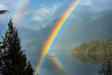 rainbow reflecting off lake