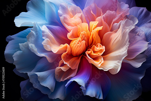 Abstract colorful flower bloom on a dark background, artistic digital design.
