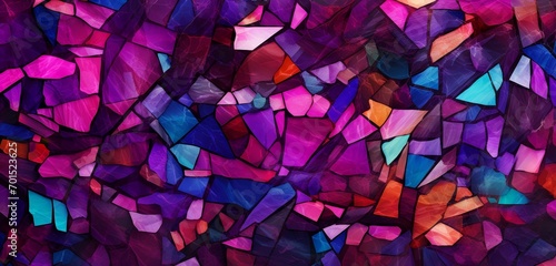 An intricate 3D colorful mosaic pattern showcasing vibrant interplays of colors and shapes on a rich amethyst background.