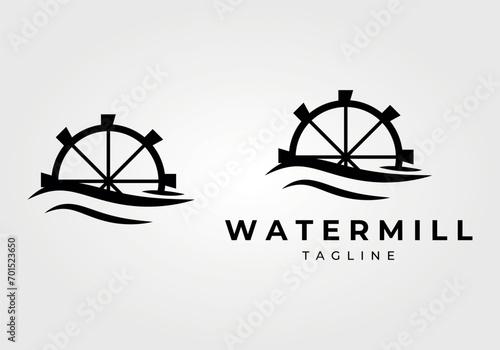 Fototapeta watermill logo concept vintage vector illustration design, icon, sign and symbol