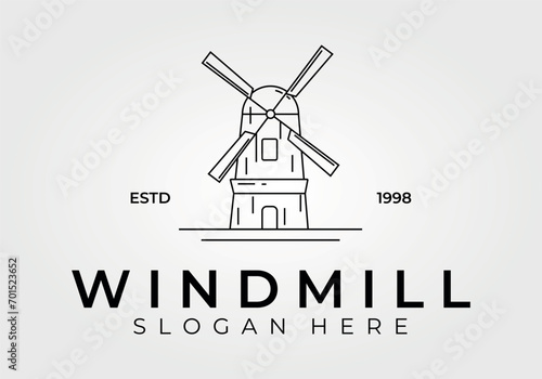 windmill line art logo concept vintage vector illustration design, simple concept logo and sign