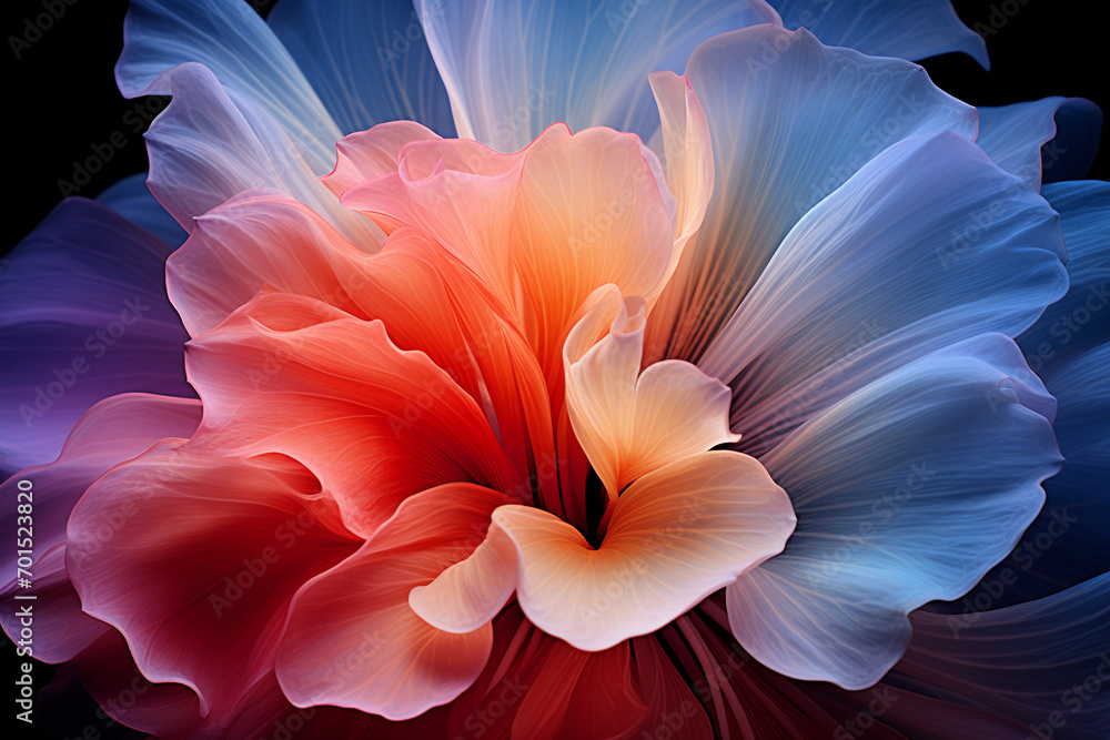 Abstract colorful flower bloom on a dark background, illustrating beauty and elegance in nature.