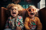 Delightful toddlers in oversized glasses, channeling a mature and humorous vibe that captivates everyone around them. Generative Ai.