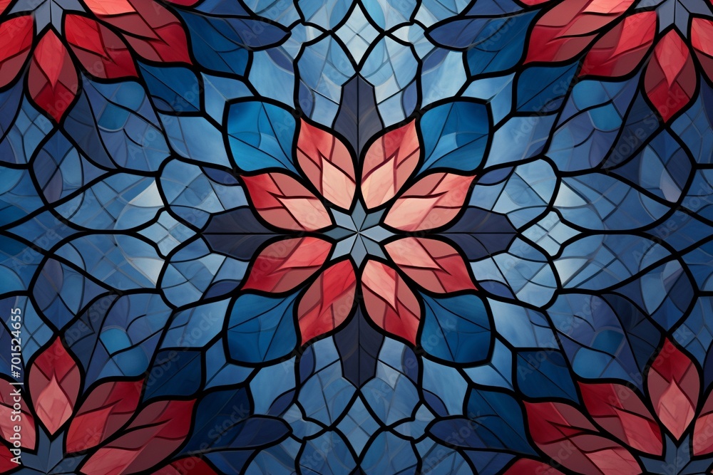 A symmetrical display of geometric tessellations in a spectrum of ruby and sapphire, creating an enchanting pattern against a backdrop reminiscent of a regal tapestry. A symmetrical display of geometric tessellations in a spectrum of ruby and sapphire, creating an enchanting pattern against a backdrop reminiscent of a regal tapestry.