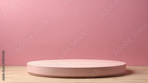wooden podium for presentation product pink background