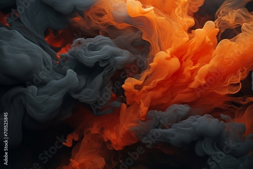 A dramatic background immersed in roaring flames and dense smoke, a vivid interplay of fiery oranges and swirling smoky grays.