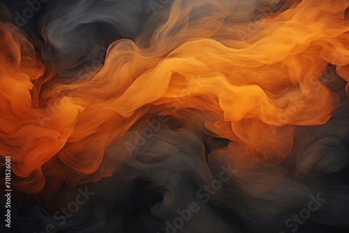 A dynamic background illuminated by flickering flames intertwined with dense smoke, the fiery oranges and deep grays forming a dramatic contrast.
