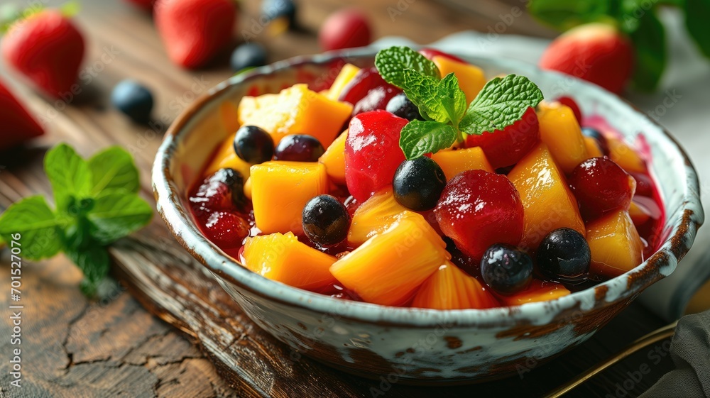 Vibrant fruit salad in a decorative bowl