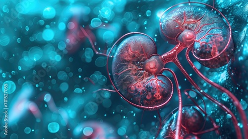 Digital illustration of kidneys with a futuristic glow photo