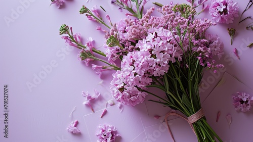 Bouquet of pink flowers on a pastel background