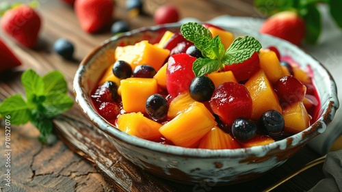 Vibrant fruit salad in a decorative bowl