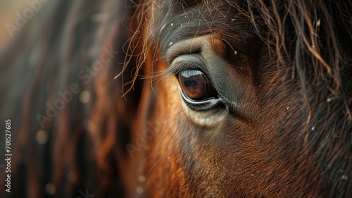 Close-up of a horse's eye with detailed fur photo
