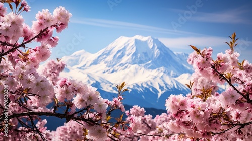 The coolness of Mount Fuji and the cherry blossoms look extraordinary photo