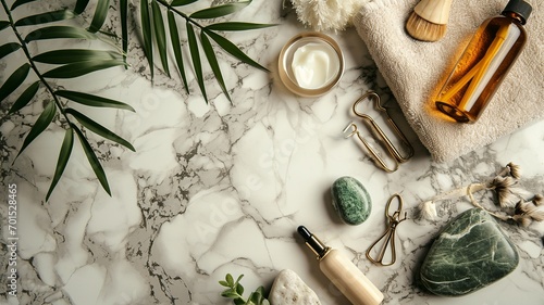 Luxury Spa Tools on Marble Background for Marketing