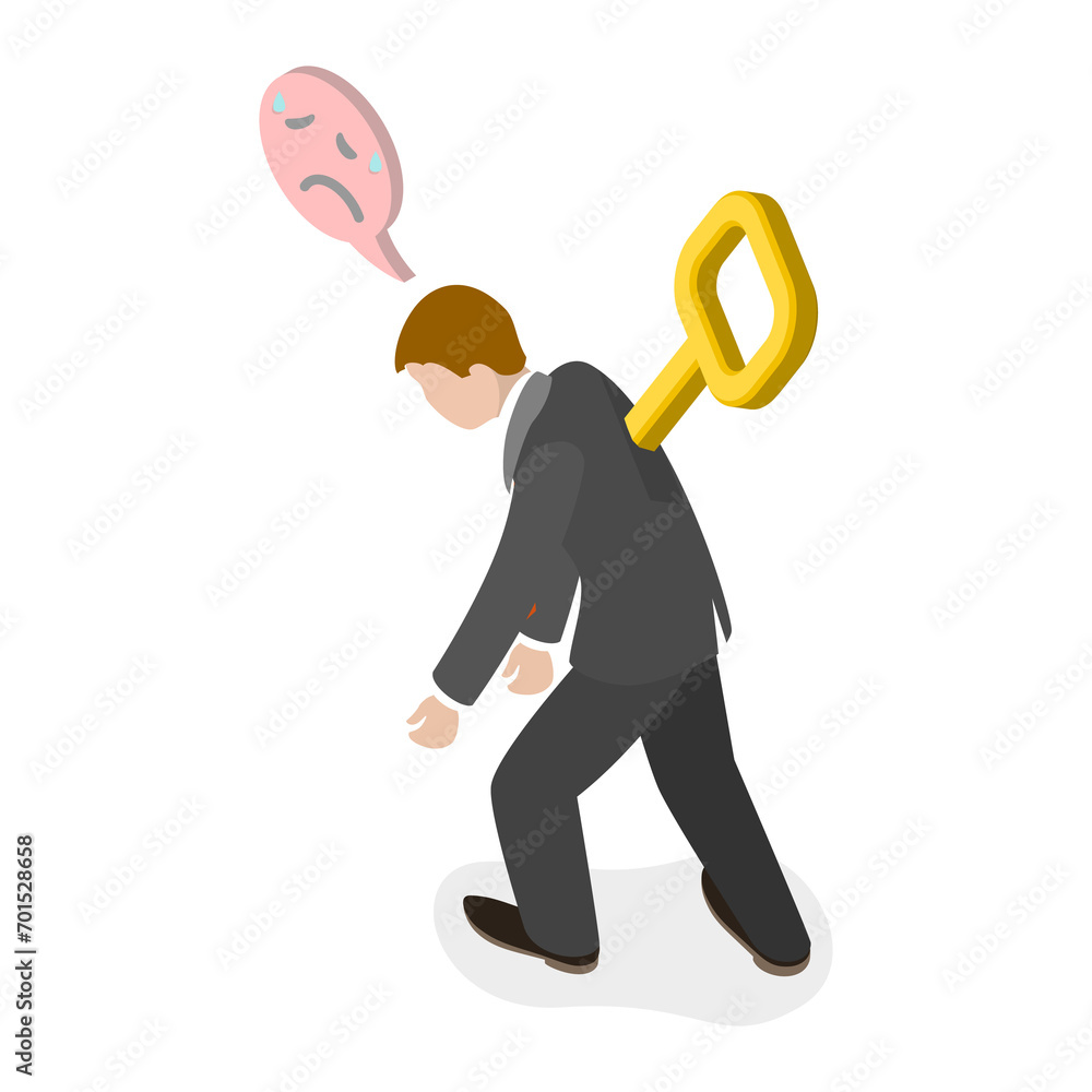 3D Isometric Flat  Illustration of Exhausted Person, Fatigue and Overwork