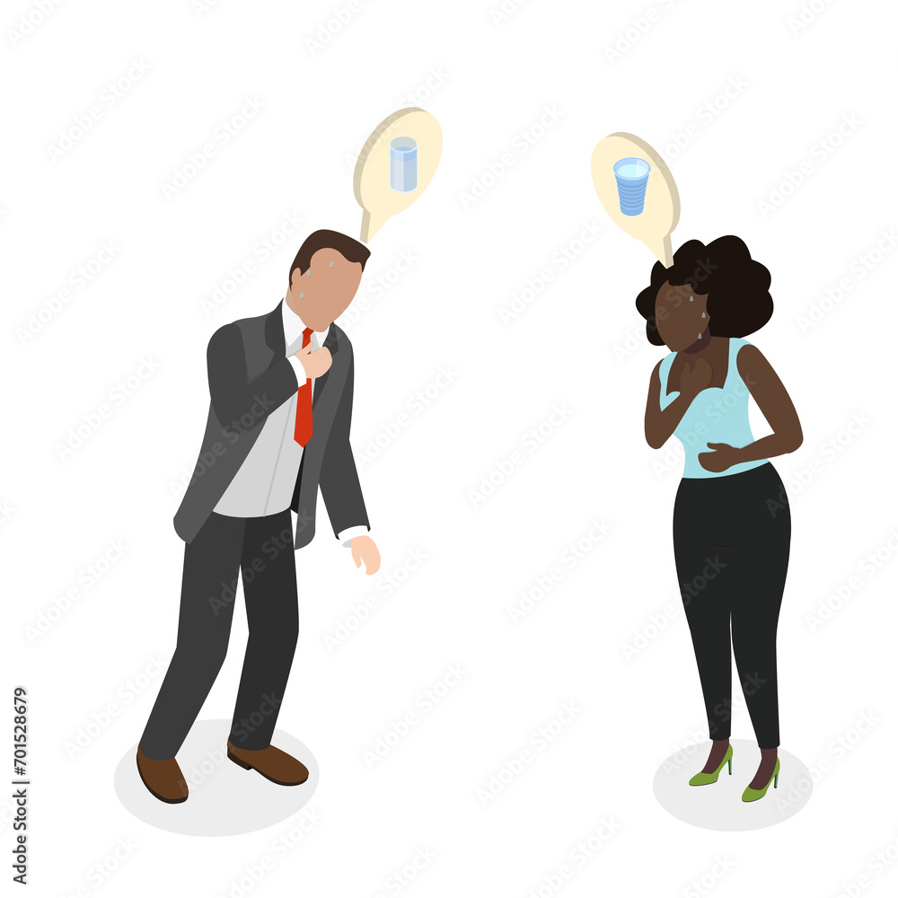 3D Isometric Flat Illustration of Thirsty People, Dehydration 3D Isometric Flat Illustration of Thirsty People, Dehydration