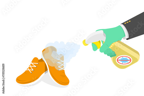 3D Isometric Flat  Illustration of Shoes Disinfection  Sanitizer Products